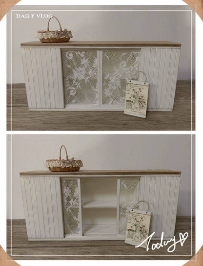 1:12 Scale Vintage Lace Distressed Side Cabinet Miniature Dollhouse Furniture For Bar Or Living Room