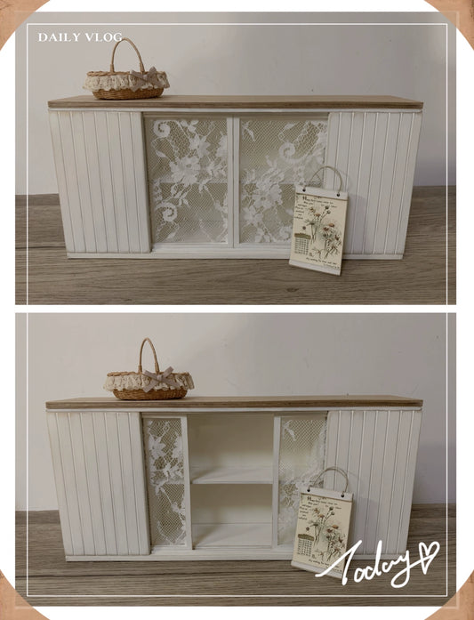 1:12 Scale Vintage Lace Distressed Side Cabinet Miniature Dollhouse Furniture For Bar Or Living Room