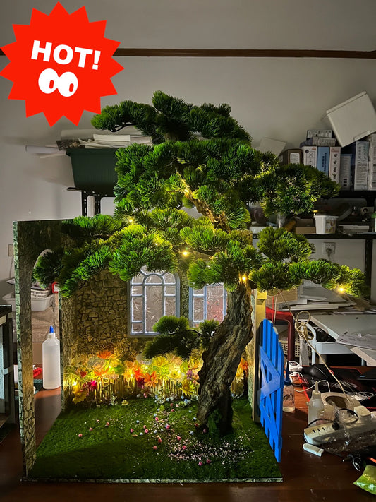 Accesorio para casa de muñecas en miniatura con patio y árbol a escala 1:12