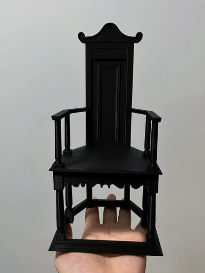 Silla con sombrero y respaldo alto estilo chino a escala 1:6, muebles para casa de muñecas en miniatura