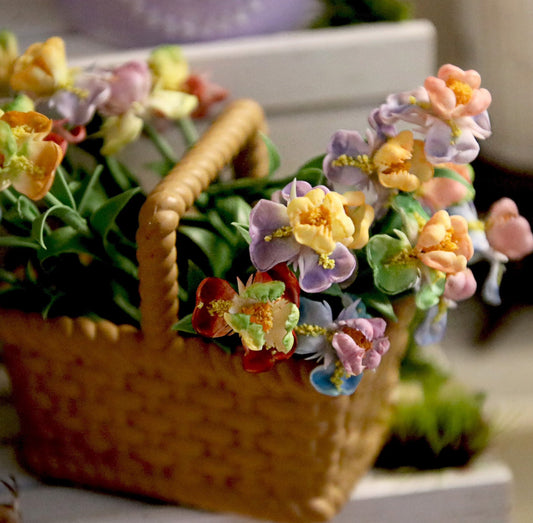 Miniatura de arcilla a escala 1:12 con flor de iris para decoración de casa de muñecas, accesorio para muebles en miniatura