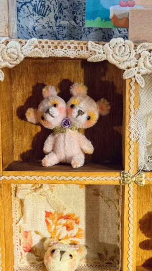 1:12 Scale Miniature Teddy Bear And Bunny Plush Dollhouse Toy