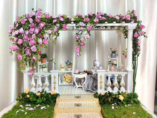 1:12 Scale Miniature Dollhouse Garden Courtyard With Handmade Wooden Fence
