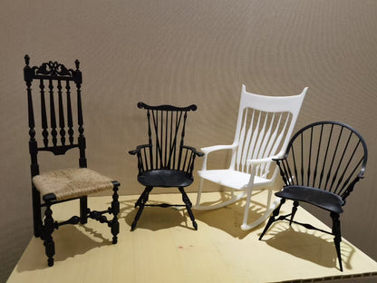 Silla tejida Windsor con respaldo alto a escala 1:6, muebles para casa de muñecas en miniatura