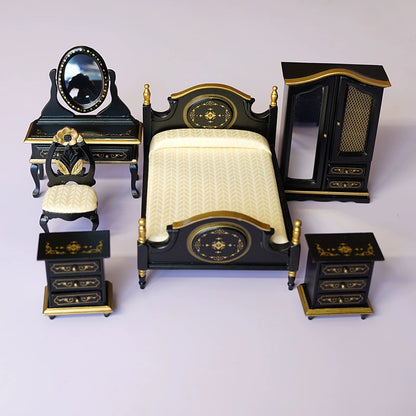 Casa de muñecas en miniatura a escala 1:12, muebles BJD OB11 GSC, juego de dormitorio de madera, estilo vintage europeo