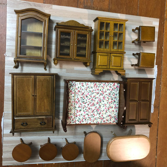 1:12 Scale Miniature Dollhouse Furniture Walnut Wooden Cabinet Set For Ob11 Dollhouse
