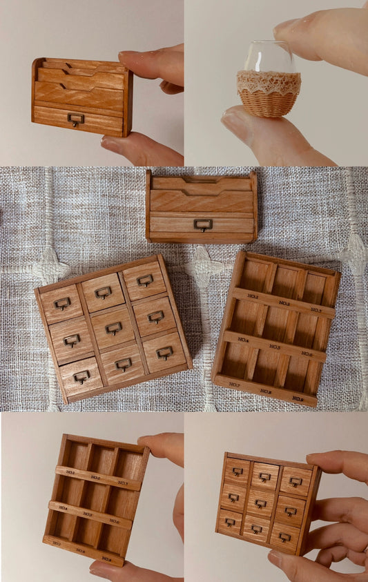1:6 Scale 1:12 Scale Miniature Wooden Cabinet Storage Box For Dollhouse Blythe Ob11 Doll Needlework Accessories