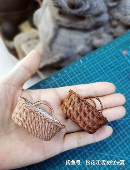 1:6 Scale 1:8 Scale Miniature Wicker Basket Flower Basket Miniature Dollhouse Accessories OB11 Doll Photography Props