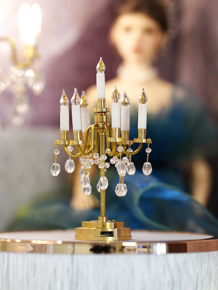 Lampe de sol miniature BJD en laiton et cristal, échelle 1:6, avec télécommande rechargeable, pour maison de poupée