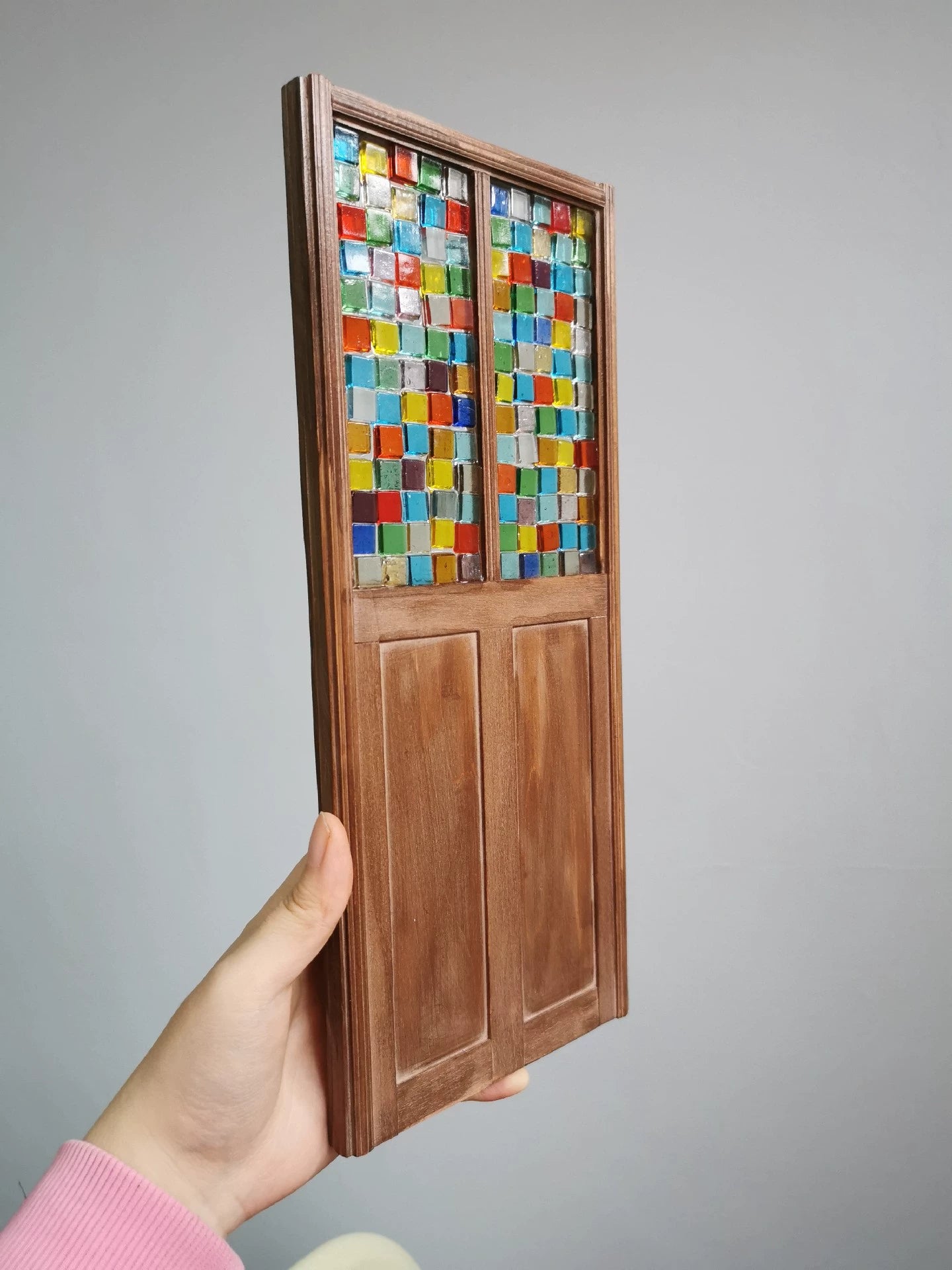 1:6 Scale BJD Miniature Stained Glass Door Dollhouse Decor Photography Background Screen