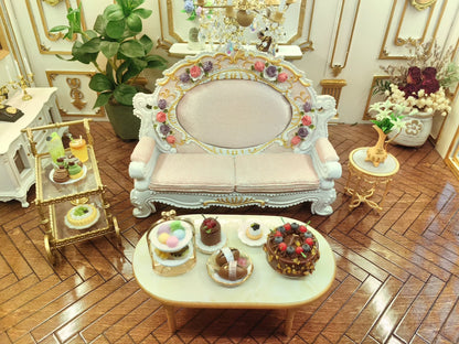Sofá miniatura a escala 1:12, muebles para casa de muñecas, decoración de sala de estar BJD rosa