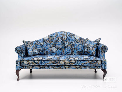 Sofá miniatura de tela floral antiguo a escala 1:12, muebles para casa de muñecas