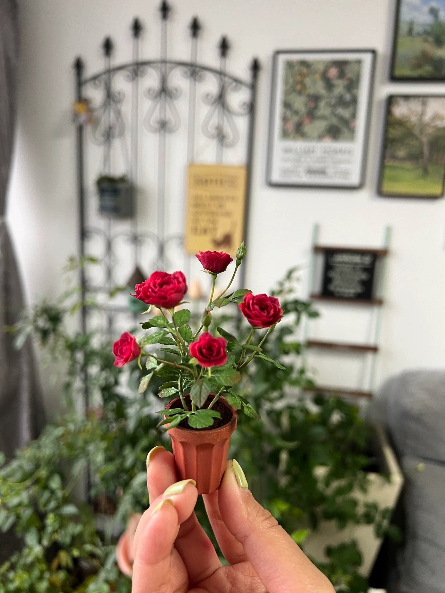 1:6 Scale Miniature Autumn Rose Potted Plant For Blythe Dollhouse Decor