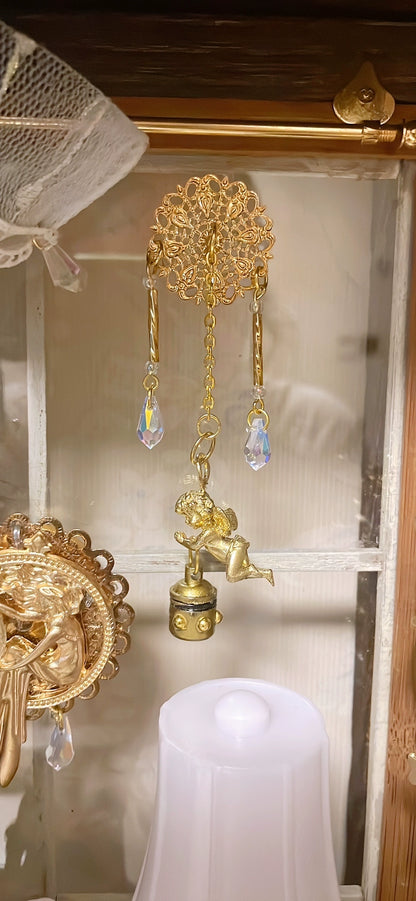Lámpara de pared de ángel vintage en miniatura a escala 1:6 con luz de techo, iluminación para casa de muñecas en miniatura
