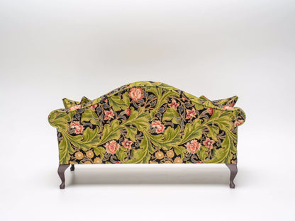 Sofá miniatura de tela floral antiguo a escala 1:12, muebles para casa de muñecas