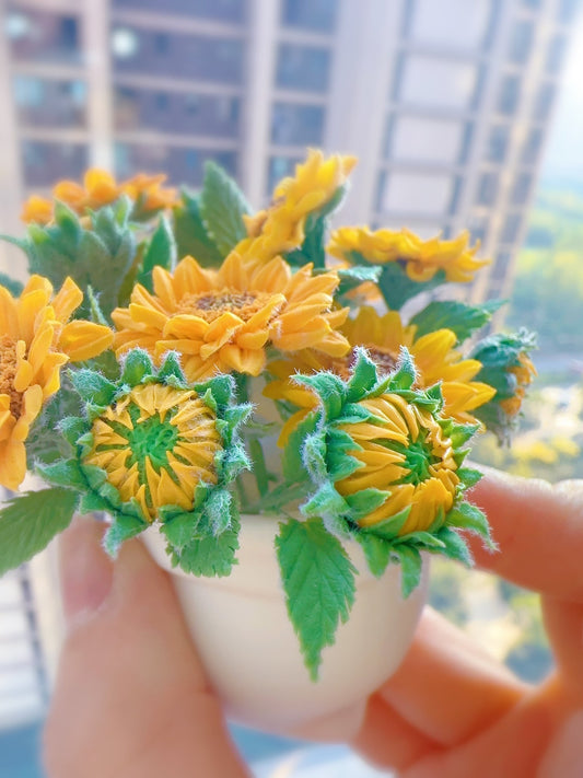 1:6 Scale Miniature Sunflower Bouquet With Buds For Blythe Dollhouse Decor