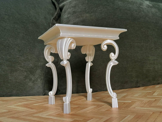 Mesa cuadrada a escala 1:6, muebles de casa de muñecas en miniatura con patas de rollo de heno vintage