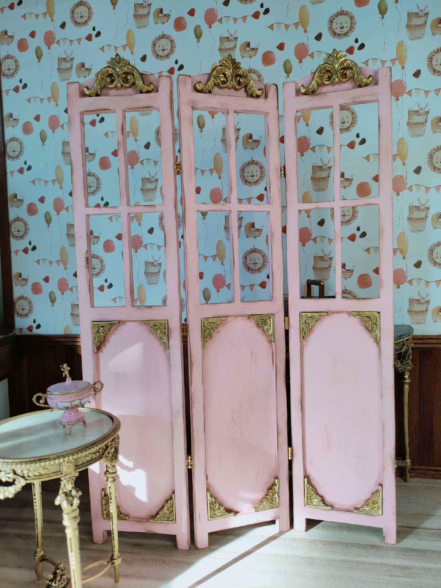 1:6 Scale BJD Doll Handmade Miniature Screen Pink Dollhouse Accessory