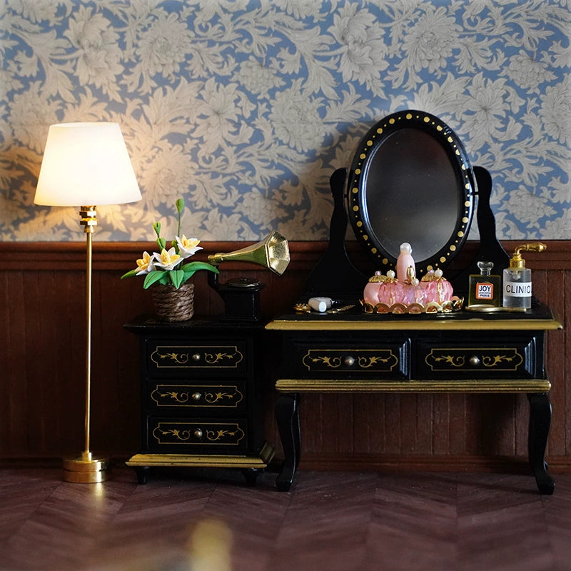 Casa de muñecas en miniatura a escala 1:12, muebles BJD OB11 GSC, juego de dormitorio de madera, estilo vintage europeo