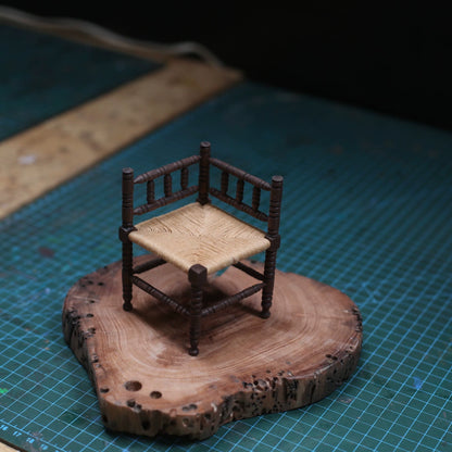 1:6 Scale Walnut Woven Edge Chair Miniature Dollhouse Furniture