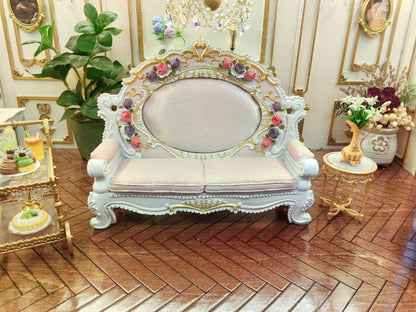 Sofá miniatura a escala 1:12, muebles para casa de muñecas, decoración de sala de estar BJD rosa