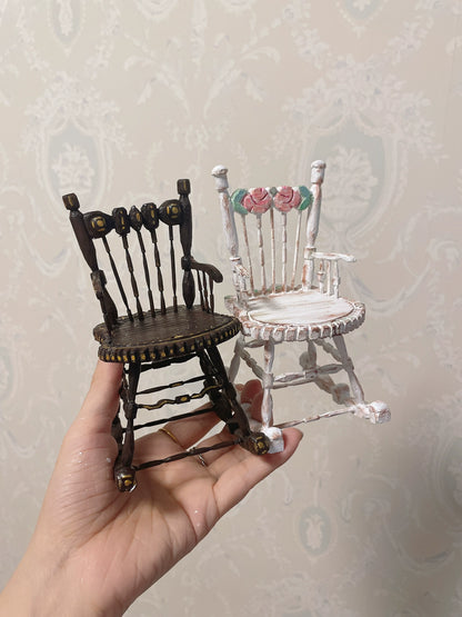 Mecedora vintage blanca a escala 1:6, muebles de casa de muñecas en miniatura para muñeca Blythe