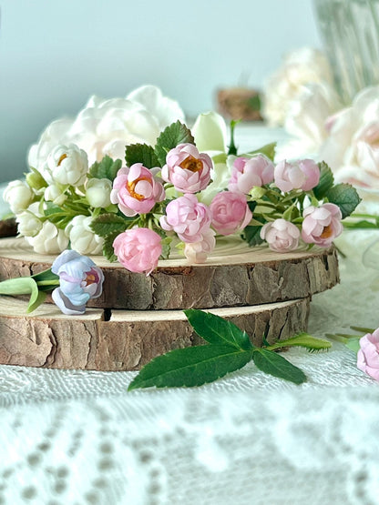 1:6 Scale White Puff Rose Miniature Flowers For Blythe Dollhouse Decor