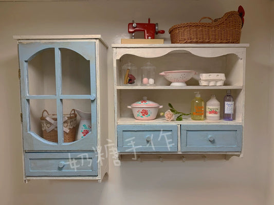 1:6 Scale Miniature Dollhouse Furniture Wall Cabinet Hanging Cupboard Dish Rack Vintage Blythe Doll Accessories
