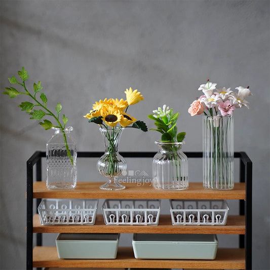 Vase miniature en verre à l'échelle 1:6, pot de fleurs, accessoire pour maison de poupée BJD, artisanat en argile, accessoires de scène DIY