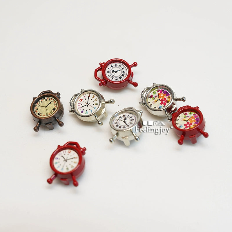 Accesorios para casa de muñecas en miniatura a escala 1:24, reloj despertador de metal realista, muebles en miniatura