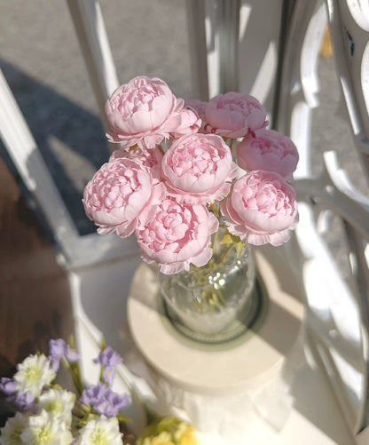 Decoración de exhibición BJD en miniatura de flor de peonía rosa de arcilla a escala 1:12