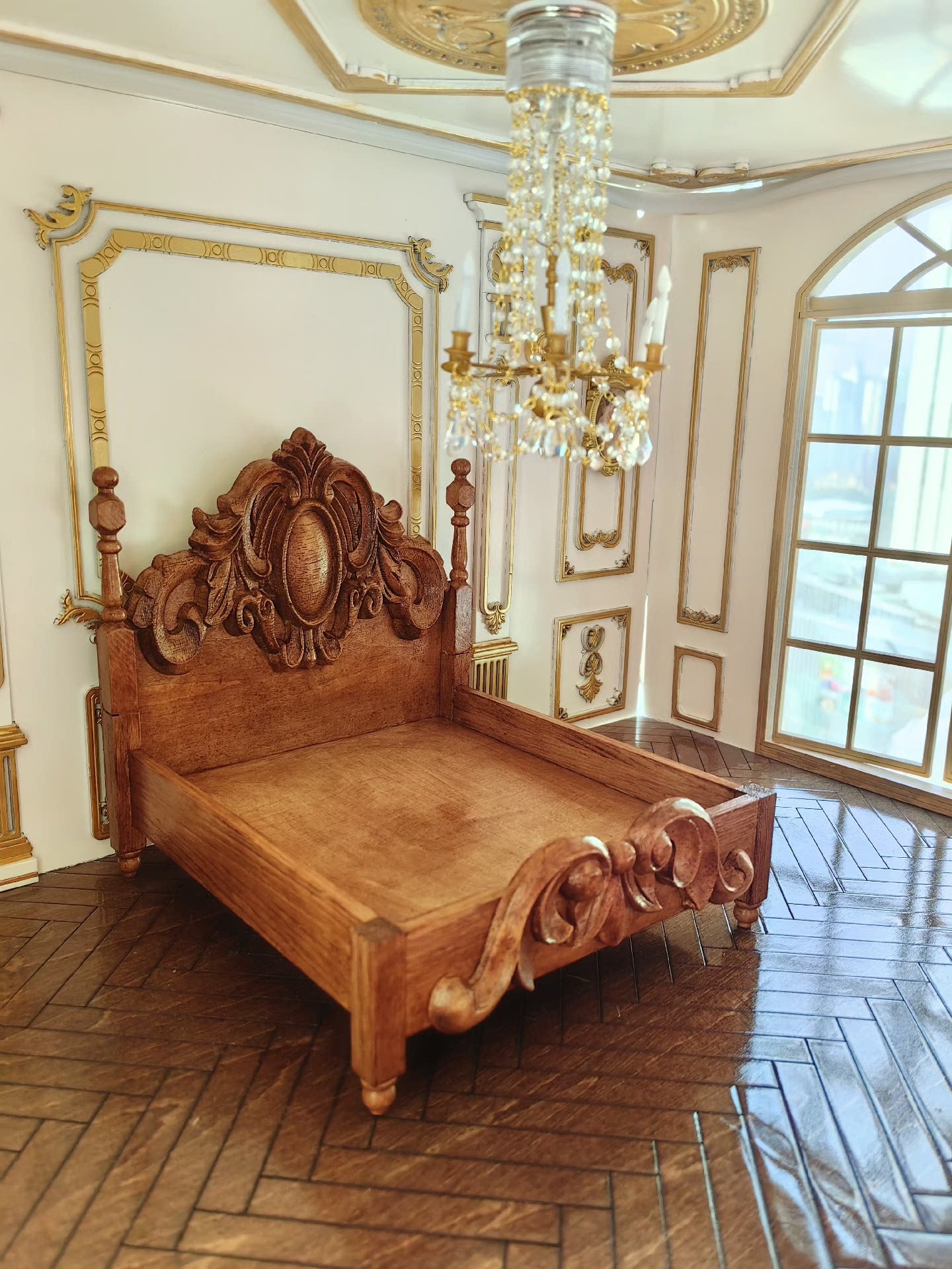 Cama doble para muñecas BJD en miniatura a escala 1:12, muebles en miniatura para casa de muñecas.