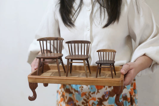 1:6 Scale Walnut Wood Chair Miniature Dollhouse Furniture For BJD Dolls 13cm Height 7cm X 8cm Seat