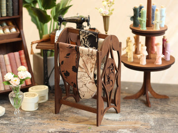 Sewing-themed Carved Fabric Rack Miniature Material Kit (1:6 or 1:12 Scale) for Dollhouse