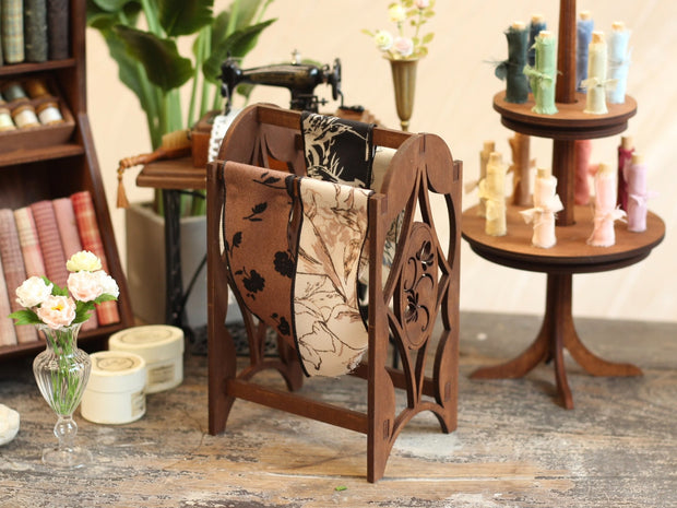 Sewing-themed Carved Fabric Rack Miniature Material Kit (1:6 or 1:12 Scale) for Dollhouse