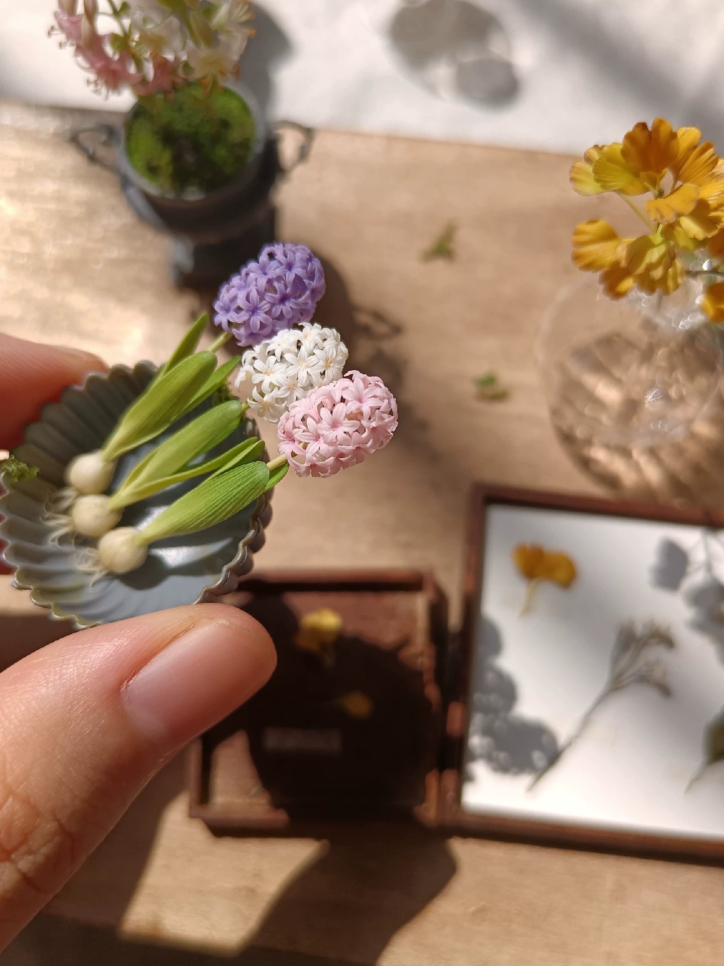 1:6 Scale Miniature Clay Hyacinth Flowers BJD Blythe Dollhouse Decoration Accessories