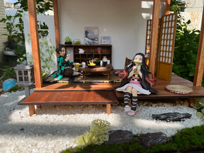 Casa de muñecas en miniatura con jardín japonés a escala 1:12 y puente de madera para muñecas OB11