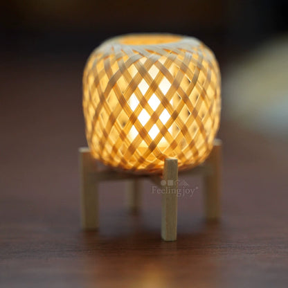 Lampe de table miniature Wabi Sabi en bambou, style japonais, faite à la main, échelle 1:6, éclairage pour maison de poupée avec fonction d'éclairage