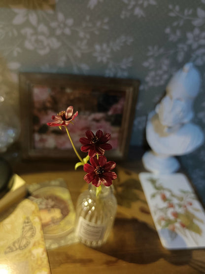 1:6 Scale Miniature Chocolate Cosmos Clay Flowers BJD Blythe Dollhouse Decor