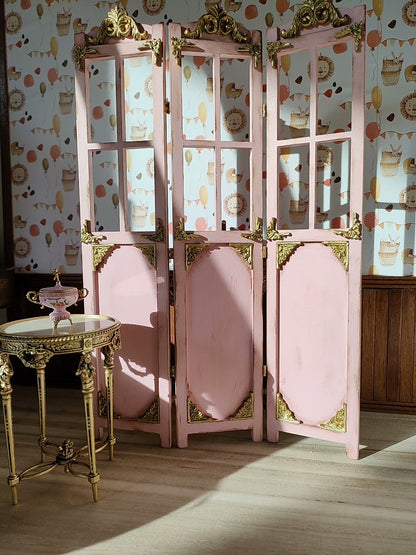 1:6 Scale BJD Doll Handmade Miniature Screen Pink Dollhouse Accessory