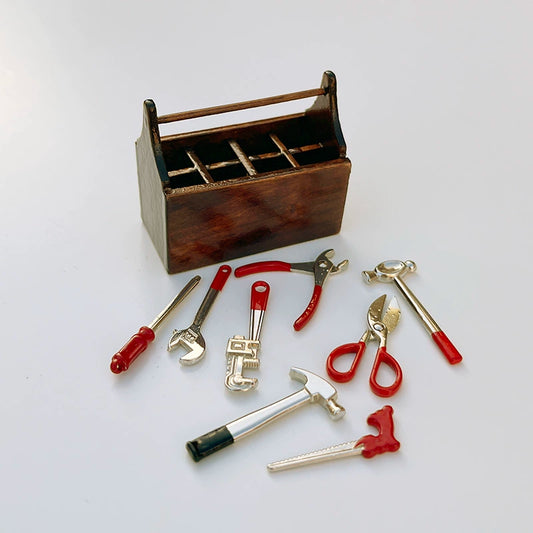 Caja de herramientas familiar de simulación de accesorios para casa de muñecas en miniatura a escala 1:12