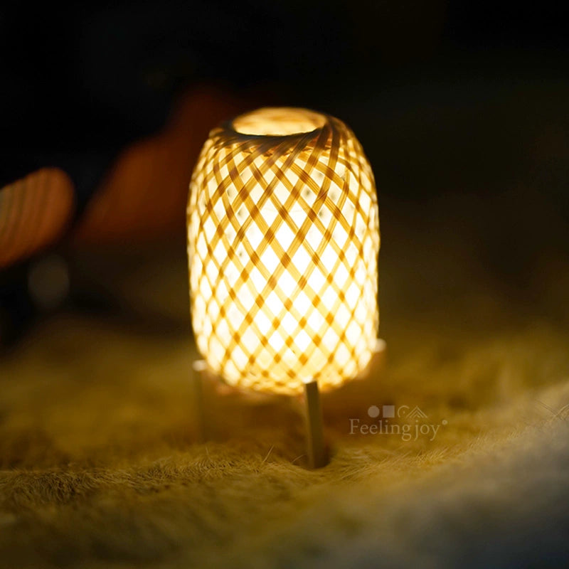 Lampe de table miniature Wabi Sabi en bambou, style japonais, faite à la main, échelle 1:6, éclairage pour maison de poupée avec fonction d'éclairage