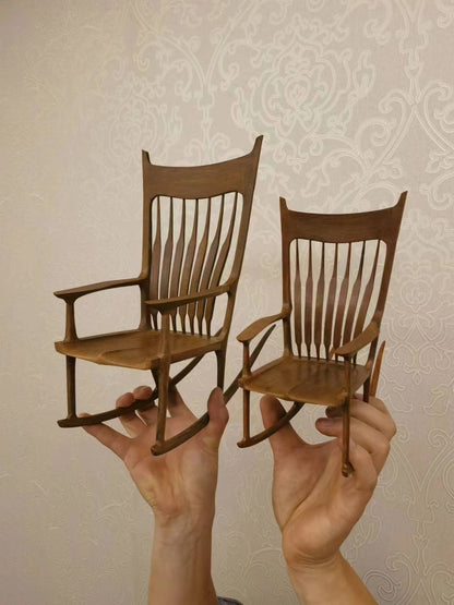 Silla mecedora Maloof Windsor a escala 1:6, muebles para casa de muñecas en miniatura