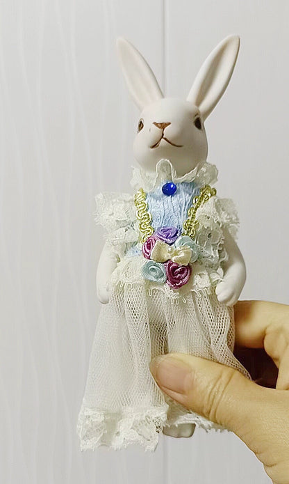 1:6 Scale Vintage Porcelain Jointed Rabbit Doll With Removable Outfits