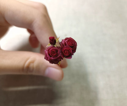 1:6 Scale Miniature Red Rose Clay Flower BJD Doll Blythe Dollhouse Decoration