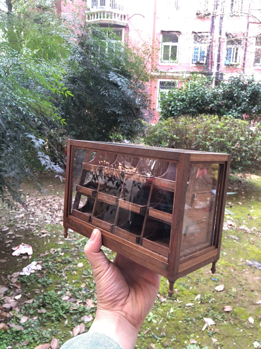 1:6 Scale Walnut Vintage Display Cabinet Miniature Dollhouse Furniture For Blythe BJD