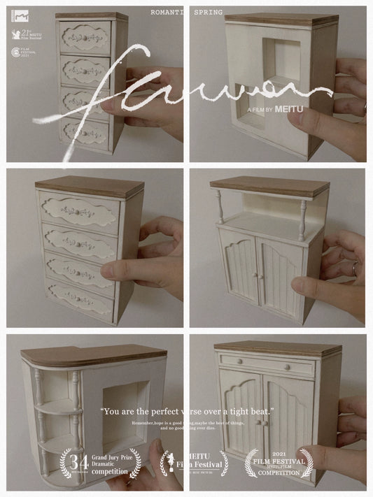 1:12 Scale Miniature Wooden Cabinet Vintage Distressed Display Dresser For Dollhouse Living Room