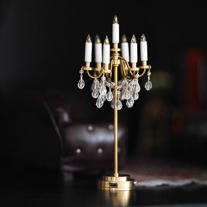 Lampe de sol miniature BJD en laiton et cristal, échelle 1:6, avec télécommande rechargeable, pour maison de poupée