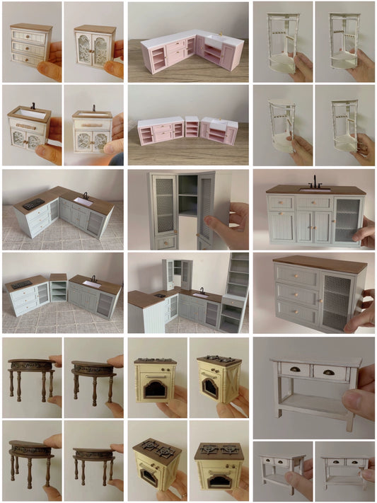 1:6 Scale Miniature Nordic Retro Furniture Set For Blythe Dollhouse Custom Handmade Sugar Candy Style