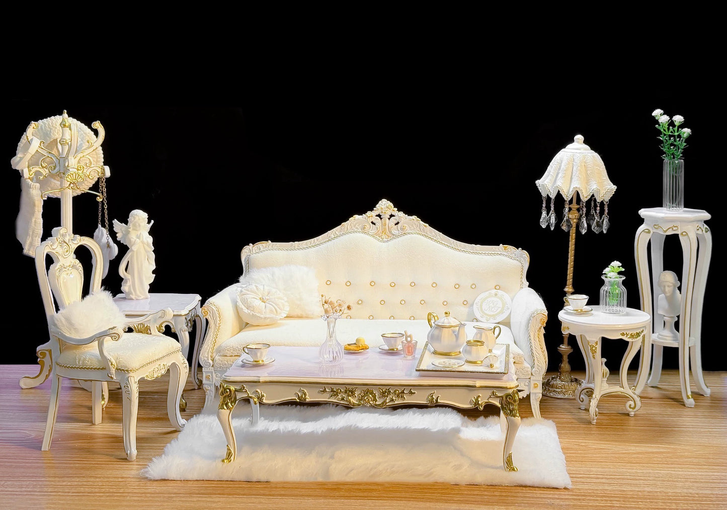Mesa auxiliar de madera a escala 1:6, muebles en miniatura para casa de muñecas y sala de estar.